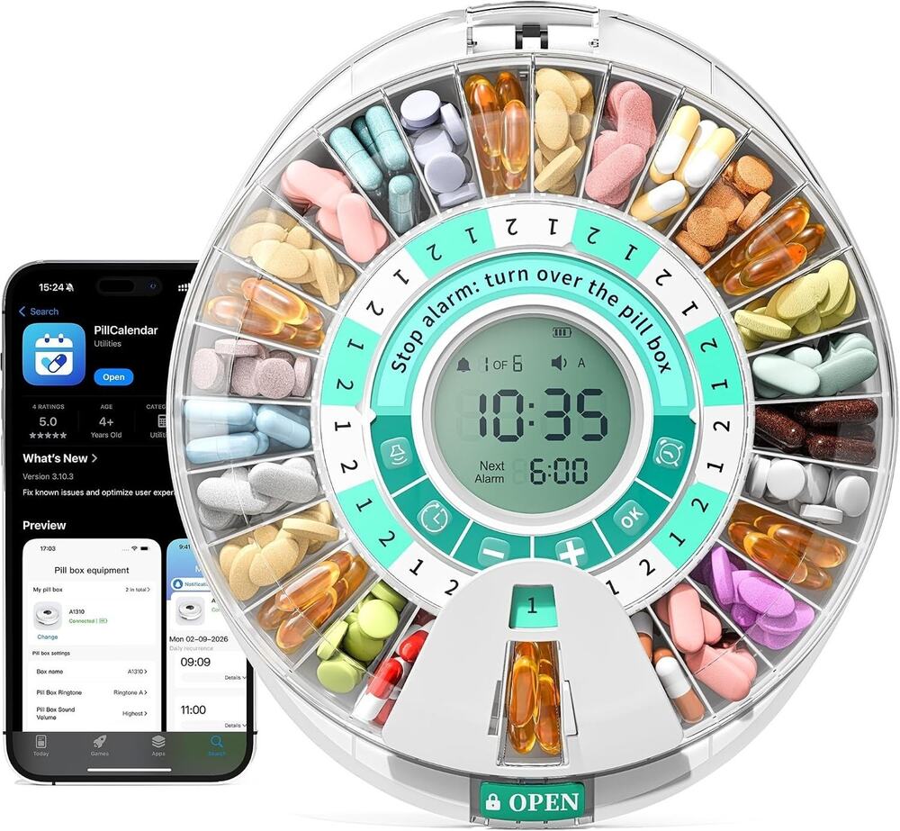 Betife Automatic Pill Dispenser,28-Day Smart Bluetooth Pill Box, Easy Setup